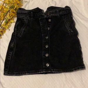 Anthro Pilcro Button Front Black Denim Mini Skirt